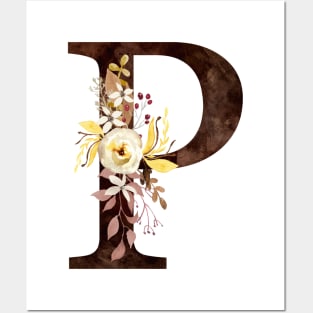 Floral Monogram P Lovely Autumn Foliage Posters and Art